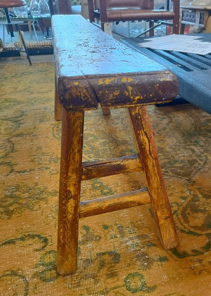 Vintage Slim Asian Bench in Distressed Yellow