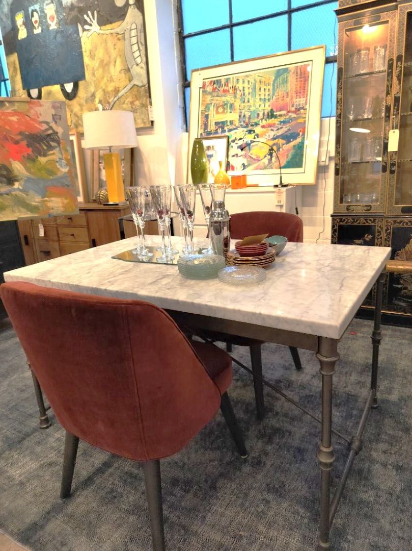 Crate &amp; Barrel French Bistro Marble Bakery Dining Table