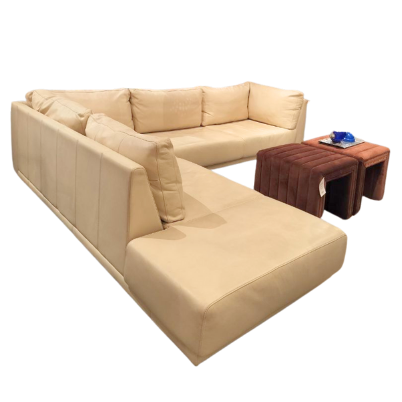 BO Concepts Sectional/ Corner Sofa with Chaise Lounge in Beige Leather