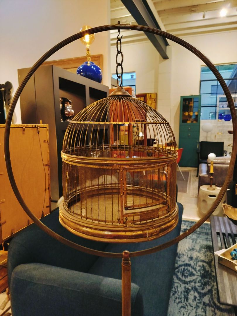 Antique Brass Birdcage with Stand