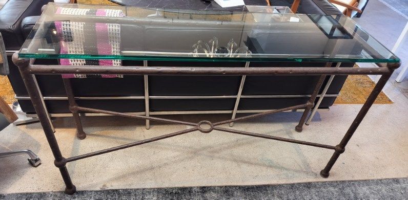 Vintage Glass Top Console Table in the Style of Diego Giacometti