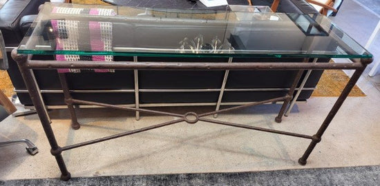 Vintage Glass Top Console Table in the Style of Diego Giacometti