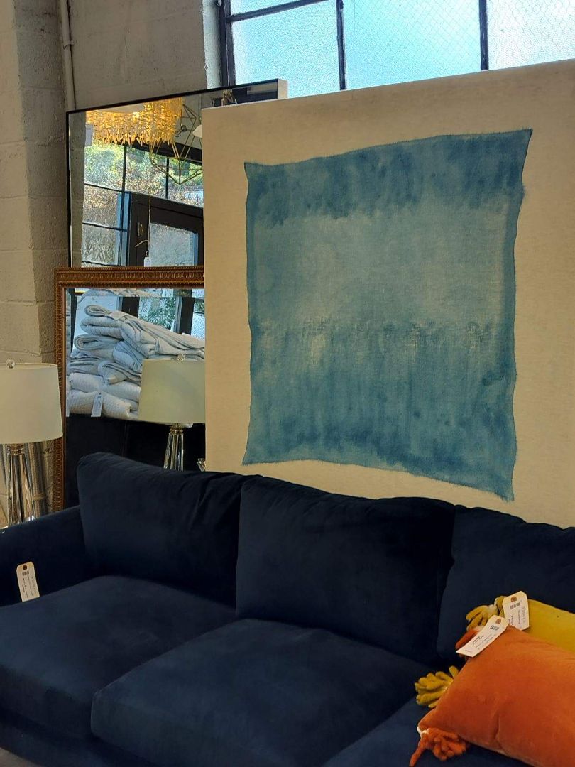 Blue Tones Square Contemporary Fabric Art.