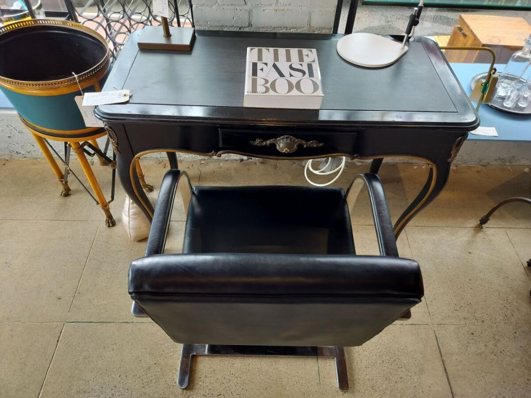 Vintage Black French Desk with Brass details