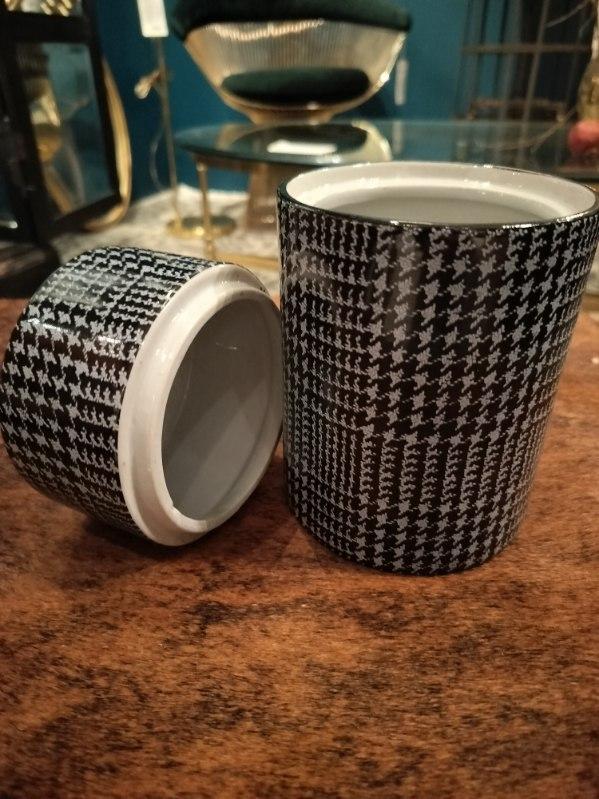 Houndstooth Porcelain Lidded Cylindrical Jar, by François Bernard, 1990s