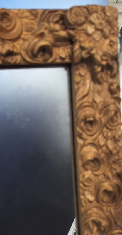 Carved Wood, Painted Matte Gold Vintage Mirror