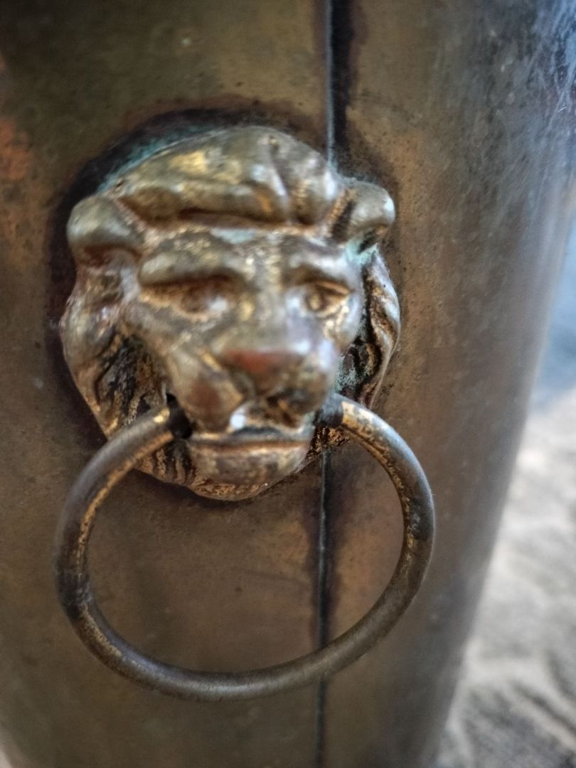 Vintage MCM Brass Umbrella Holder with Lions Head handles