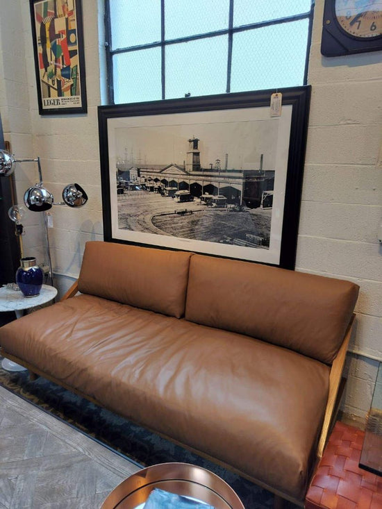 Custom Made Leather Sofa. Oak Frame, Down Filled