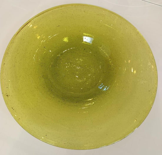 Vintage Hand Blown Pistachio Green Seeded Glass Platter