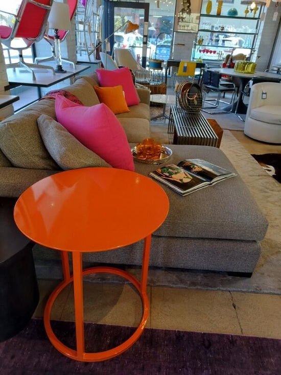 RH Mercer indoor/outdoor Side Table Powdercoated in Sunkist Orange