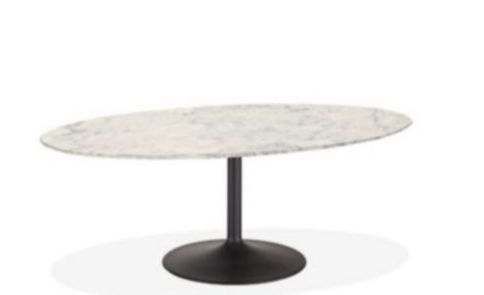 Marbled Quartz Oval Dining Table with Black Tulip Base