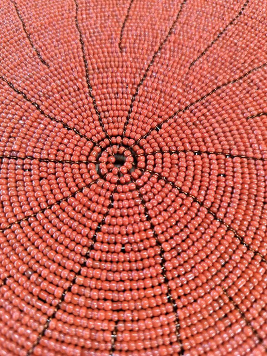 Coral Color Beaded Placemats. Handmade.