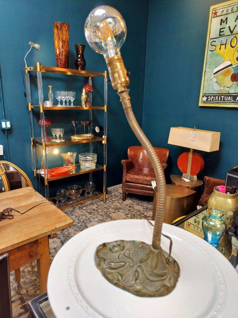 Vintage Art Nouveau Metal Gooseneck Lamp.