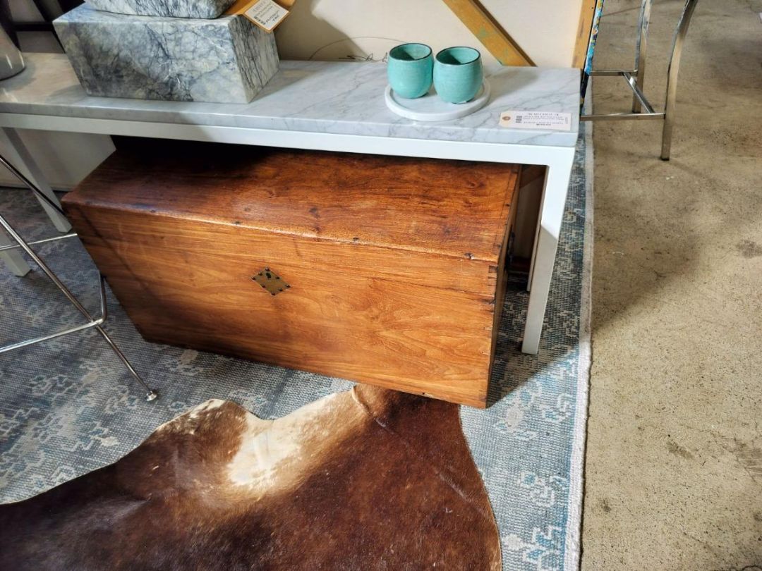 Antique Hardwood Trunk in Medium Finish.