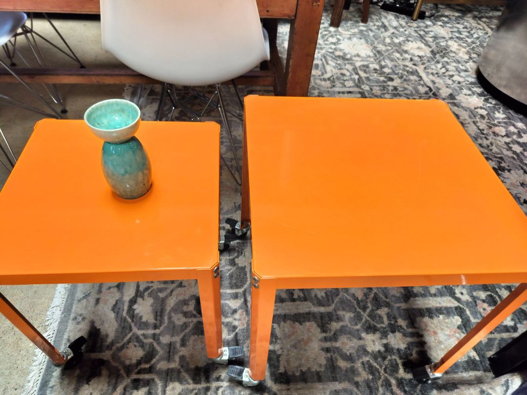 Nesting Powder Coated Steel Tables on Locking Casters.  PAIR