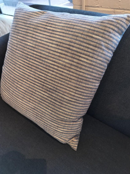 Anthropologie Pillow in Navy &amp; Gray Striped with Cross Stich Accents