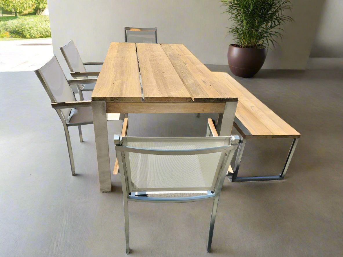 Mamagreen Vigo Dining Patio Table, Bench &amp; 4 Arm Chairs