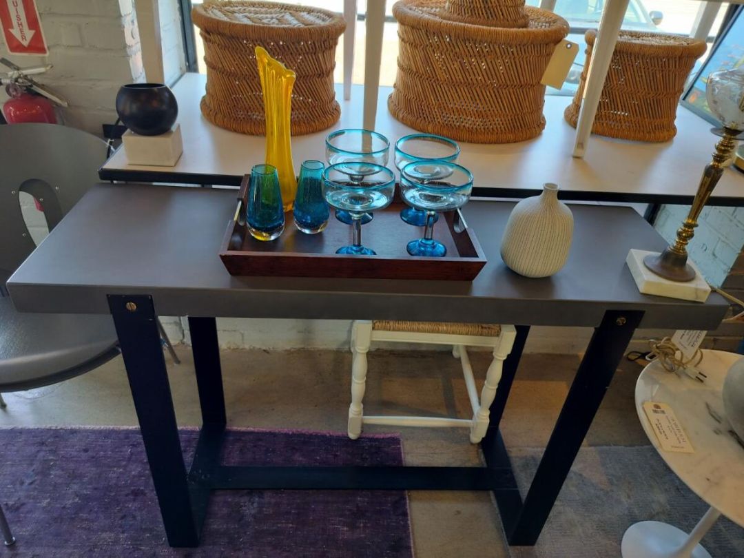 Concrete Top &amp; Black Metal Base Console Table