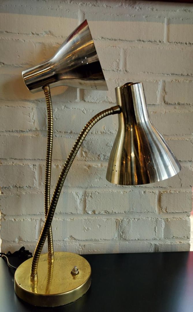 MCM Double Goosneck Lamp with Brass Base