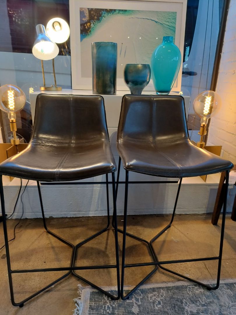 West Elm Slope Leather Bar &amp; Counter Stool. EACH