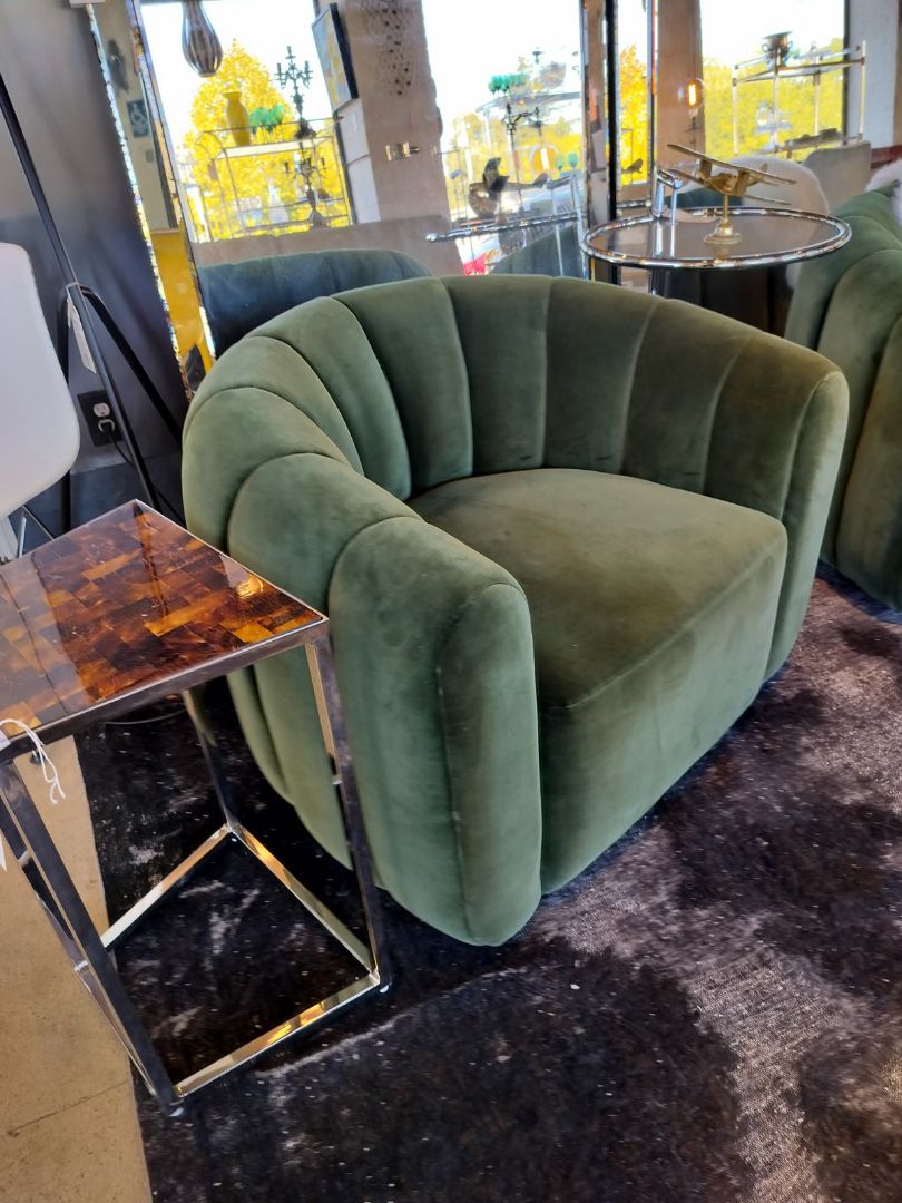 CB2 Fitz Channeled Juniper Velvet Swivel Chair EACH