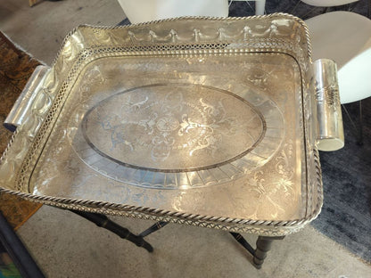 Silver Plate Tray on Folding Stand