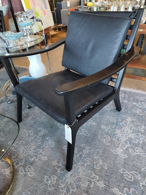 CB2 Black Leather Parlay Lounge Chair