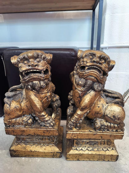 Vintage Carved Foo Dogs - PAIR