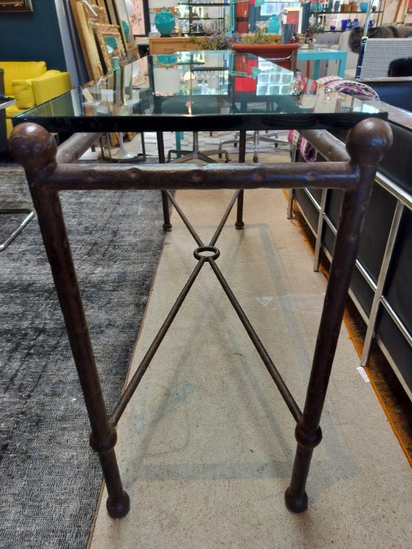 Vintage Glass Top Console Table in the Style of Diego Giacometti