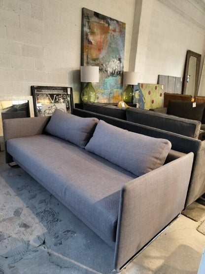 CB2 Sofa Bed in Gray Fabric. Chrome Base.