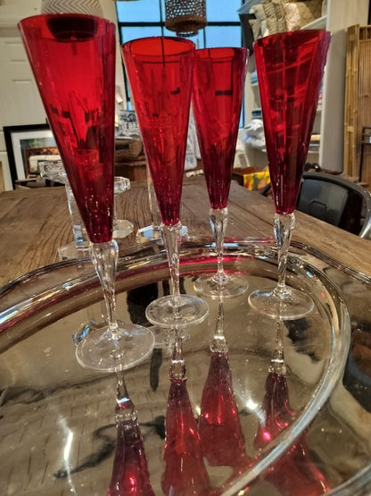 Clear Crystal Stem Red Flutes