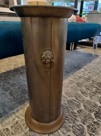 Vintage MCM Brass Umbrella Holder with Lions Head handles