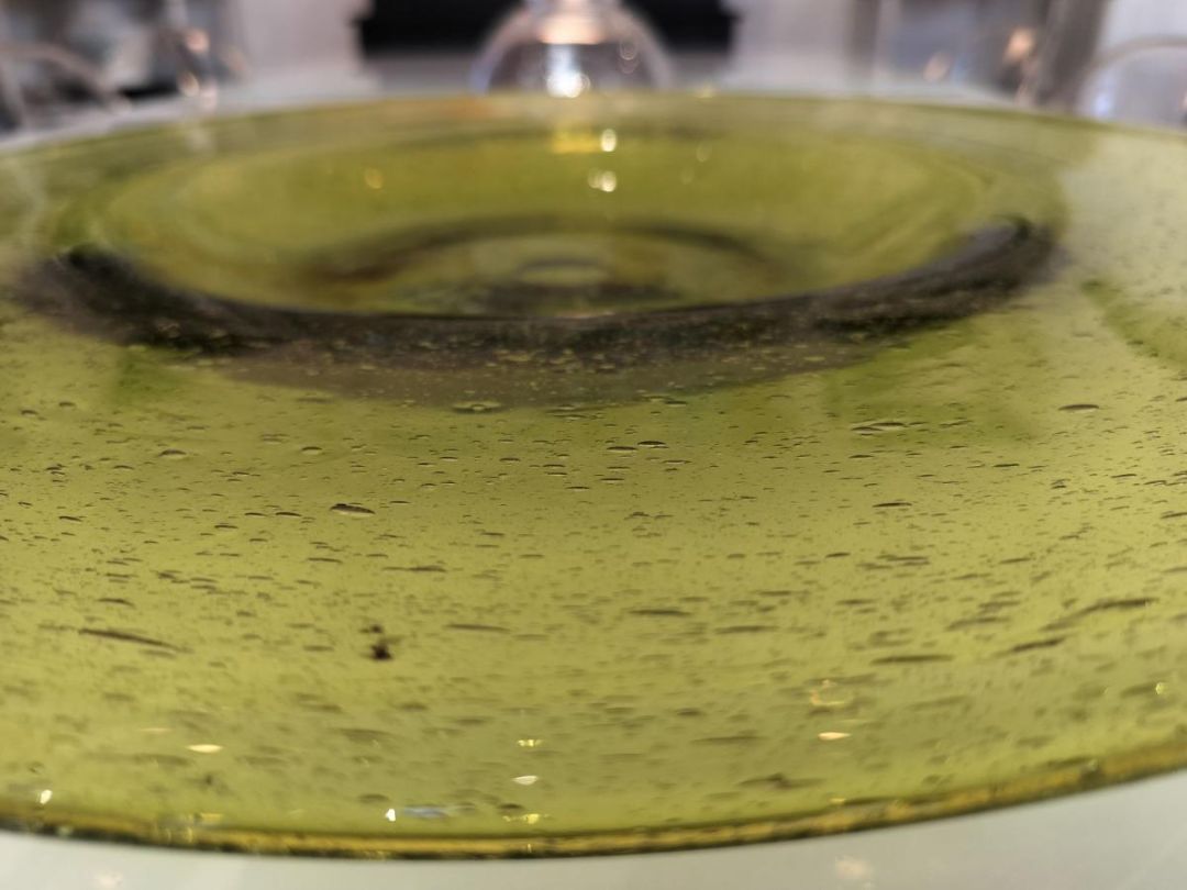 Vintage Hand Blown Pistachio Green Seeded Glass Platter