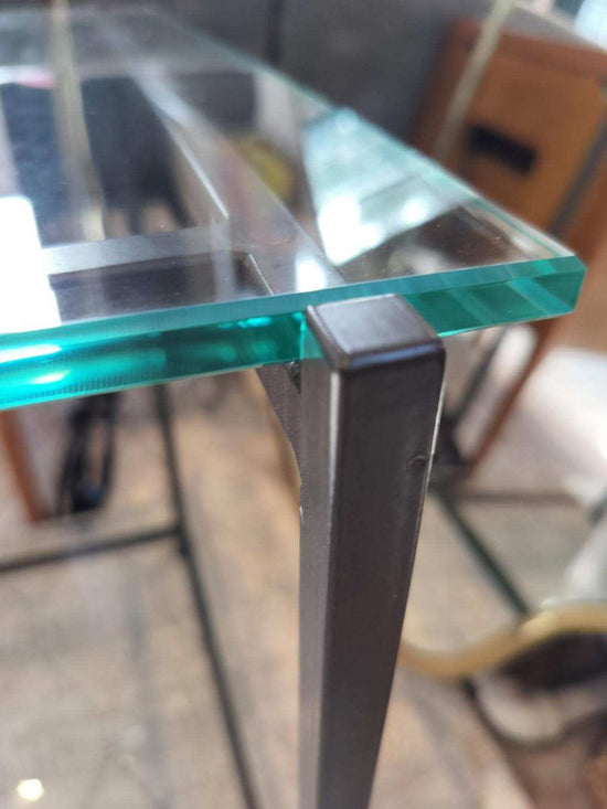 Linear Metal Base Glass top Side Table