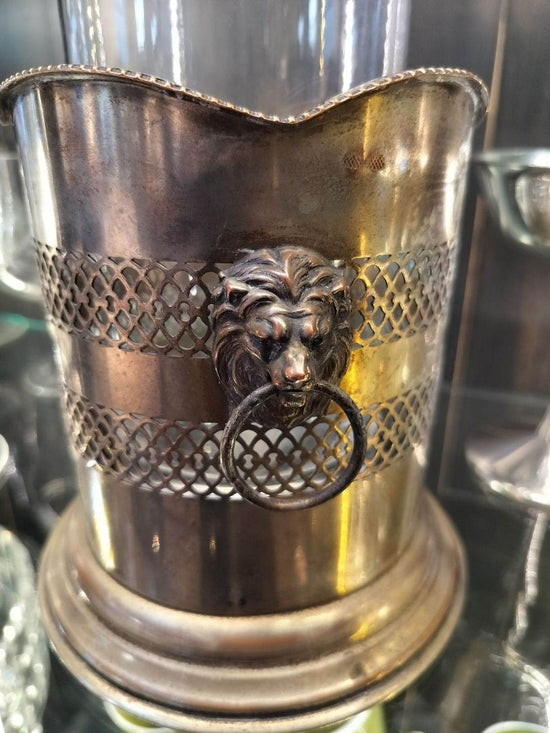 Vintage Ornate Wine Bottle Holder with lions heads and silver lattice