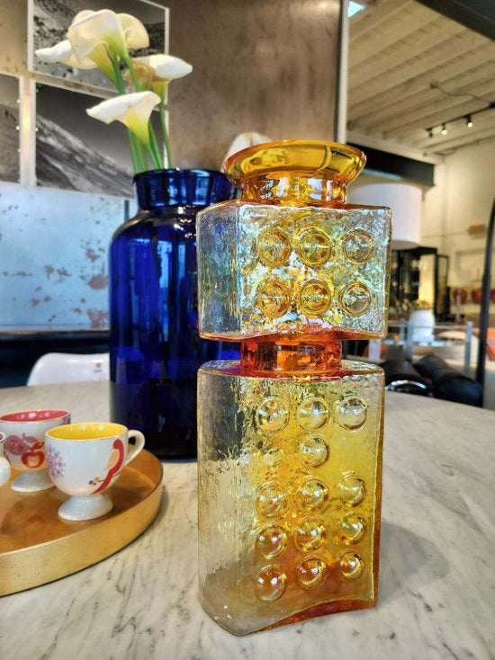 Vintage Amber Glass Bubble Vase Czech Republic