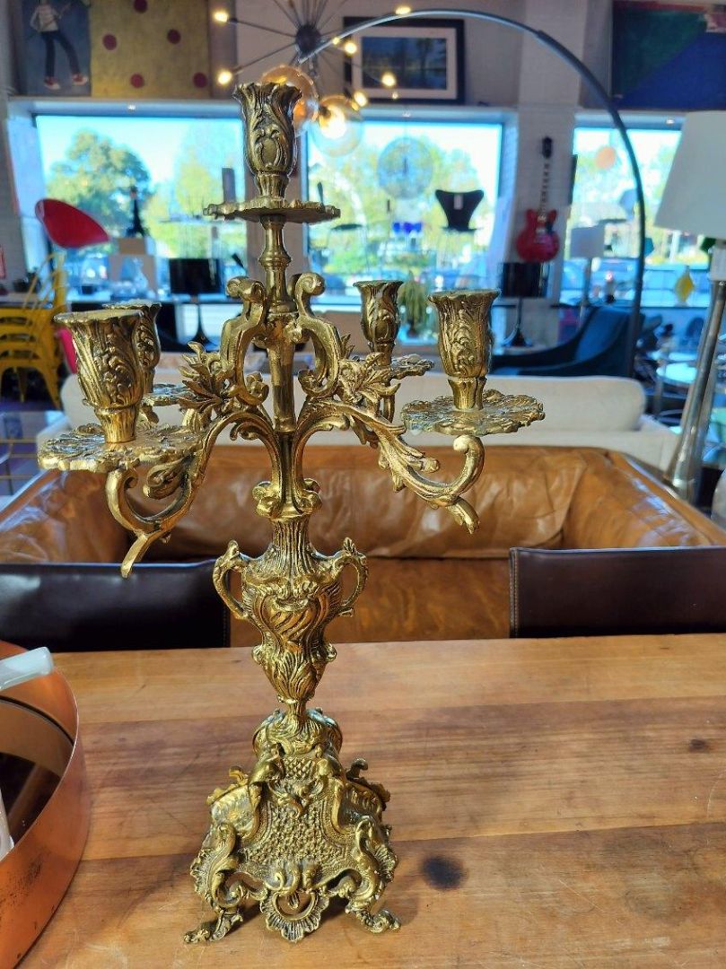 Antique Late 19th Century Tall Antique Italian Baroque Brass Candelabra EACH