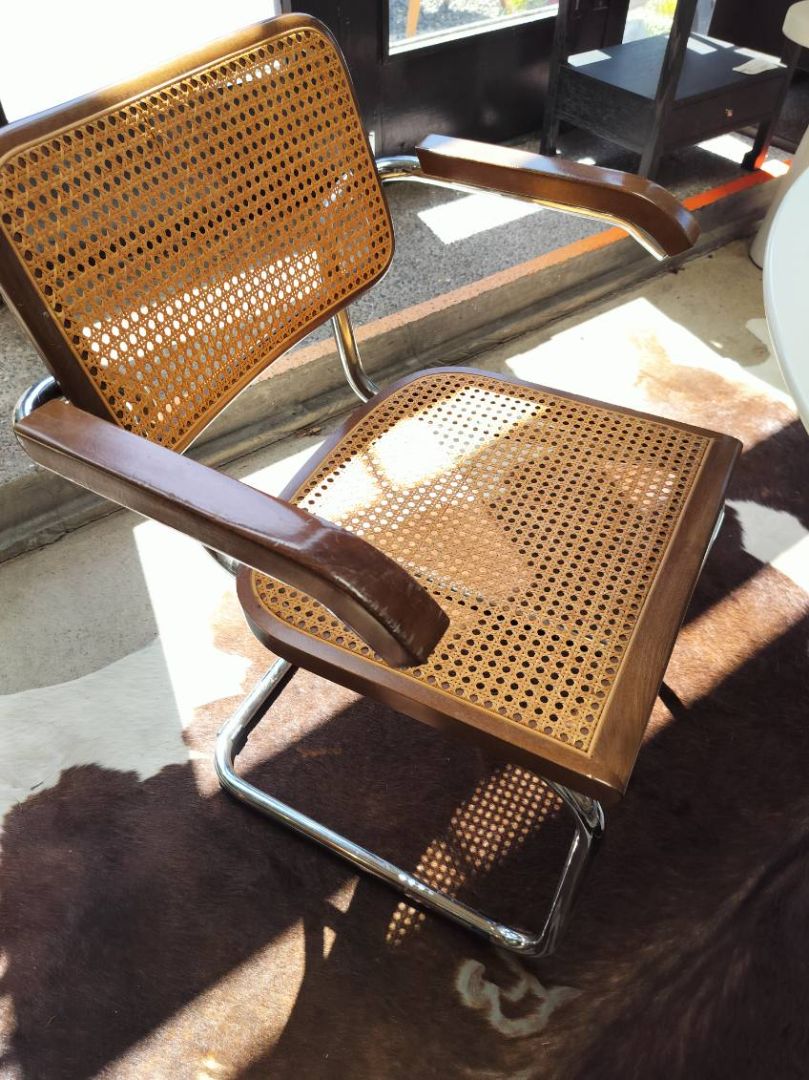 Breuer Style Armchair. Wood/ Chrome/Cane. EACH