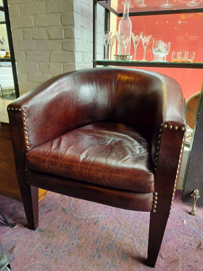 Custom Leather Upholstered Barrel Back Chair.    EACH