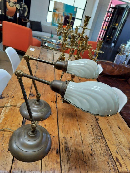 Vintage Pharmacy Lamp with Porcelain Shade and Brass Base &amp; fittings