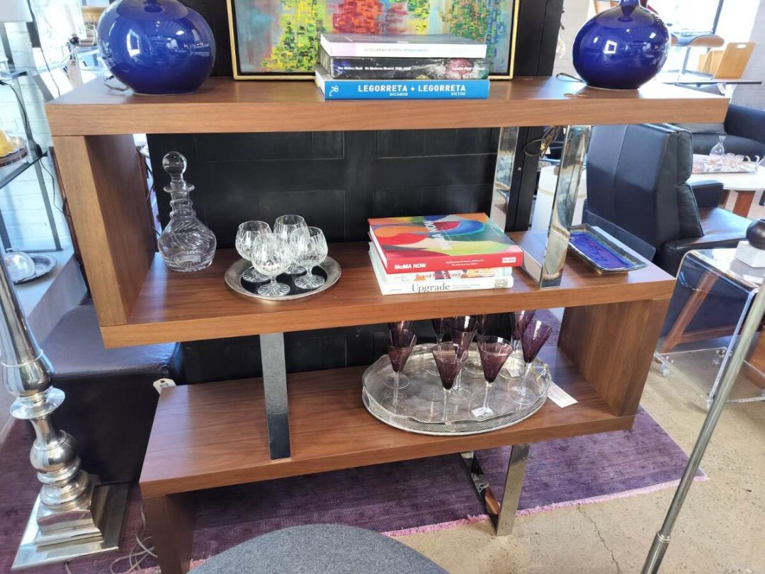 &quot;S&quot; Shape Walnut Finish &amp; Steel Bookcase