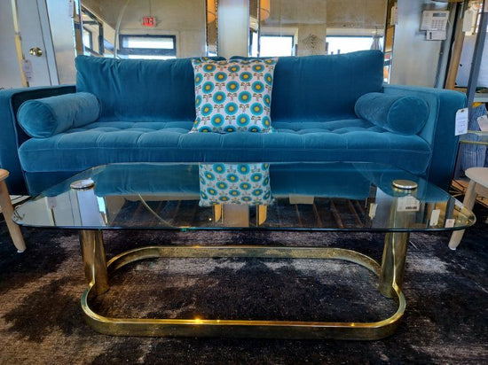 Hollywood Regency Glass Top Coffee Table with Brass Base