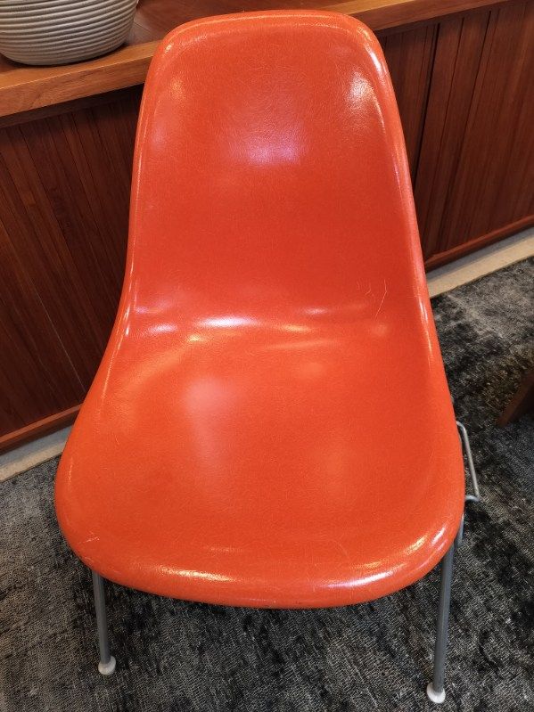 Original 1960s Eames for Herman Miller Orange Fiberglass Shell Chairs. SET OF 4