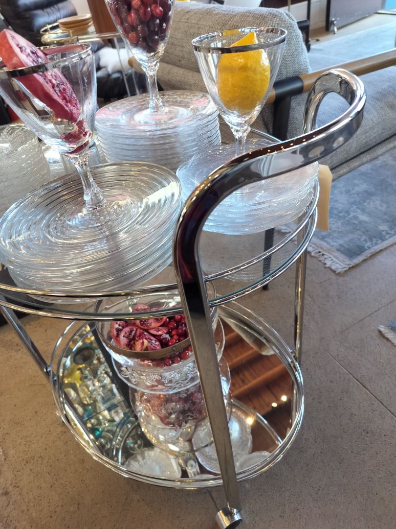 Chrome MCM Oval Bar Cart