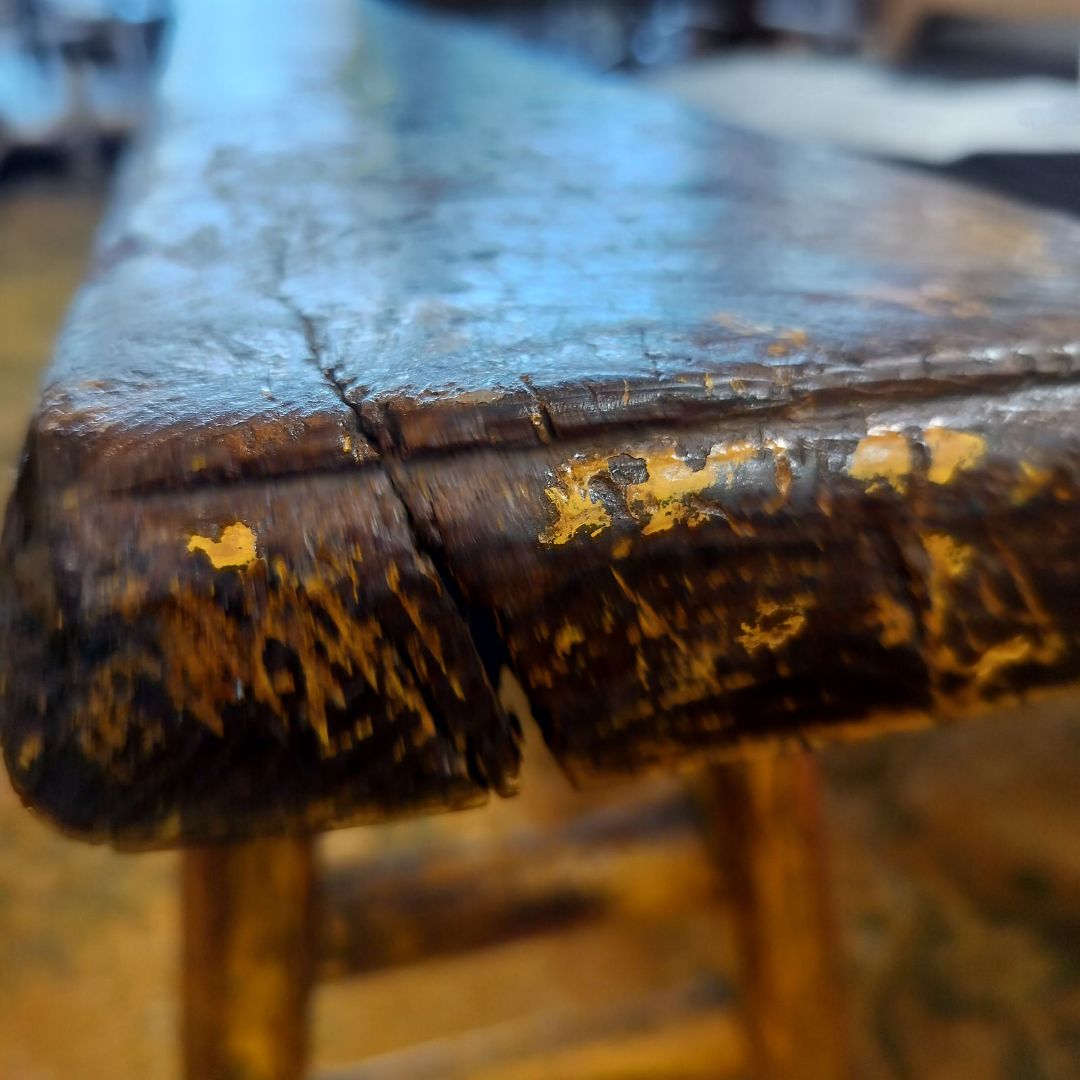 Vintage Slim Asian Bench in Distressed Yellow