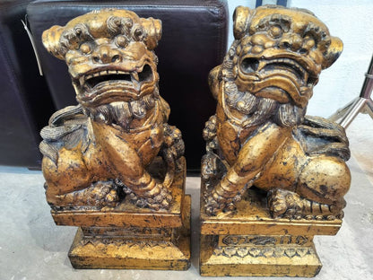 Vintage Carved Foo Dogs - PAIR