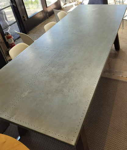 Zink Top Dining Table. Rustic Base. San Francisco.