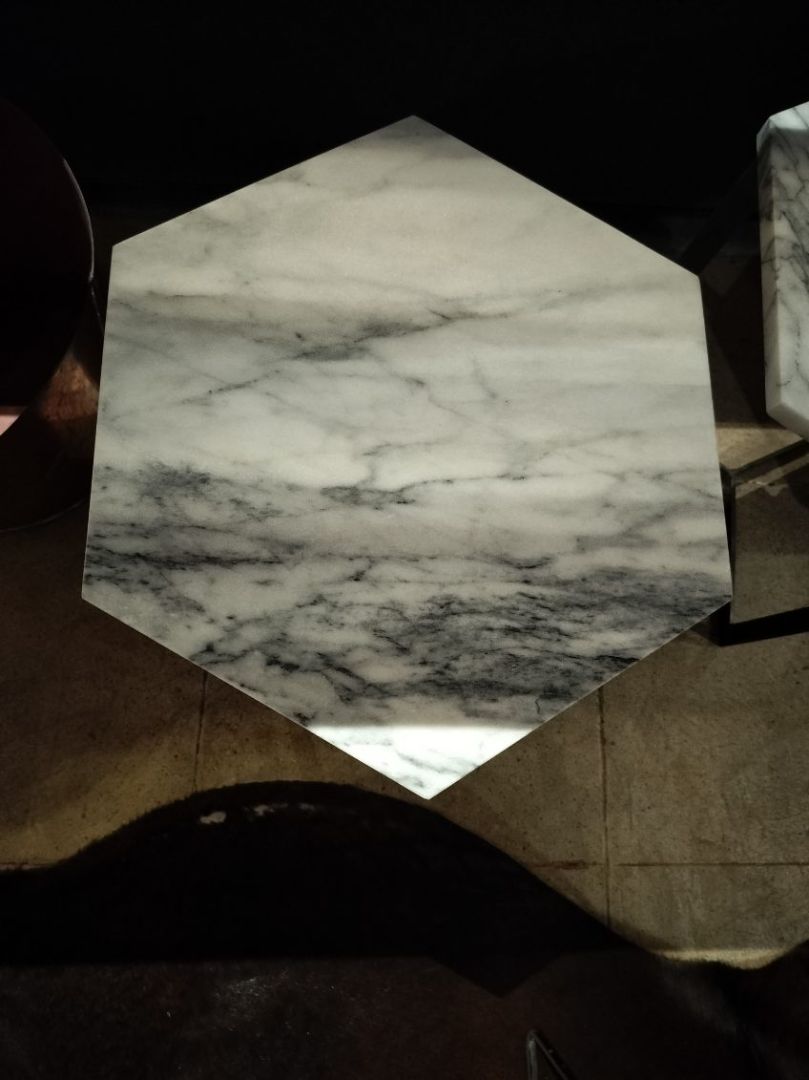 Hexagon White Marble Side Table.