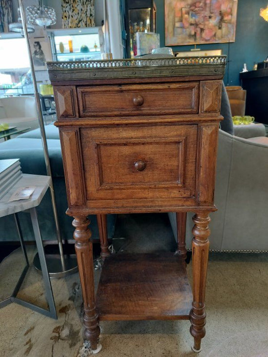 Antique French Louis Side table with Brass Gallery Rail and Marble Top