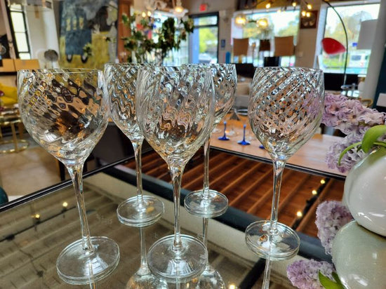 Vintage Hand Blown Crystal Wine Glasses. Spiral Design.